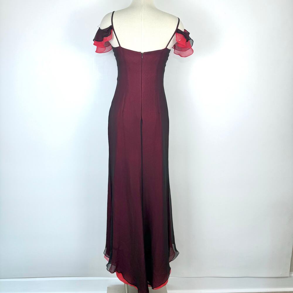 Dolce Jovani Silk Maxi Slip Dress Layered Black/Red Size 10 Vintage Whimsical - Picture 8 of 14